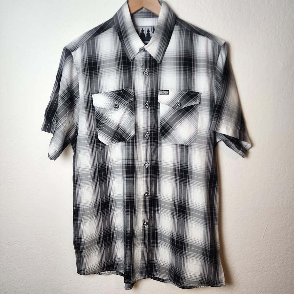 Dixxon The Sutherland Shirt Mens Medium Black Plaid Short Sleeve Bamboo Blend